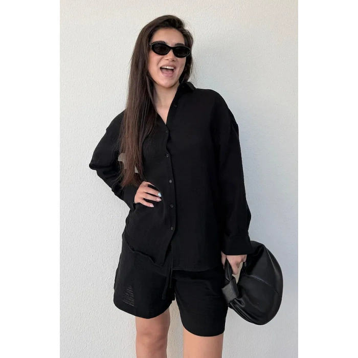 SeeH SH230 Müslin Gömlek Siyah