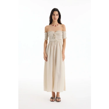 Quzu 24YELB00465 Elbise Bej