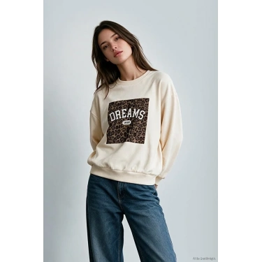 QUZU 27KSWT03084 EKRU SWEATSHİRT