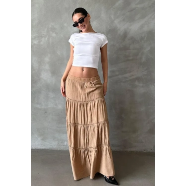 SeeH SH159 Basic Uzun Pileli Etek Vizon