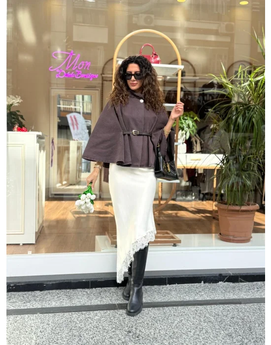 ASİMETRİK KESİM DANTEL DETAYLI MİDİ SATEN ETEK