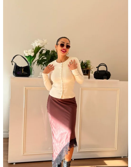 BİSİKLET YAKA ÇIT ÇIT KAPAMALI PAMUKLU BLUZ