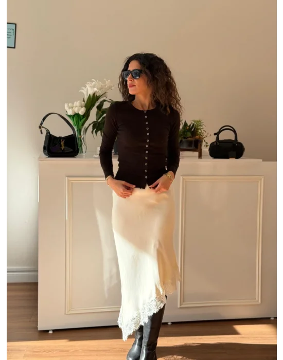 BİSİKLET YAKA ÇIT ÇIT KAPAMALI PAMUKLU BLUZ