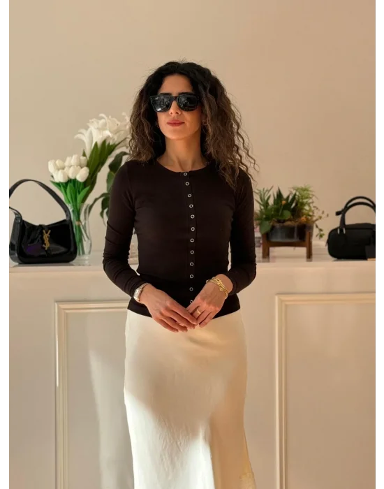 BİSİKLET YAKA ÇIT ÇIT KAPAMALI PAMUKLU BLUZ