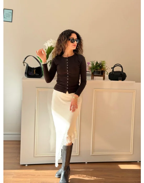 BİSİKLET YAKA ÇIT ÇIT KAPAMALI PAMUKLU BLUZ