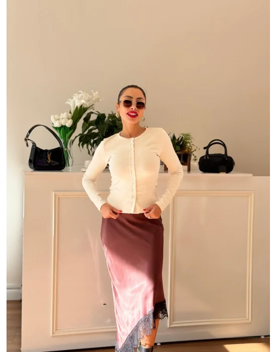 BİSİKLET YAKA ÇIT ÇIT KAPAMALI PAMUKLU BLUZ