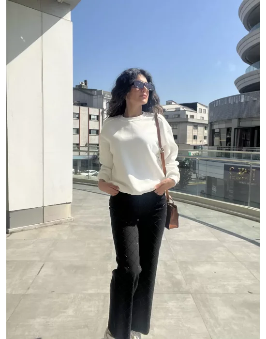 Bisiklet Yaka Sweat Beyaz