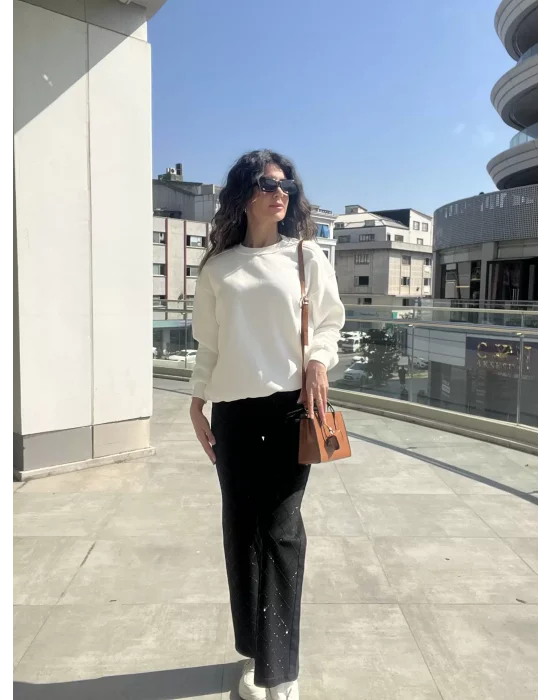 Bisiklet Yaka Sweat Beyaz