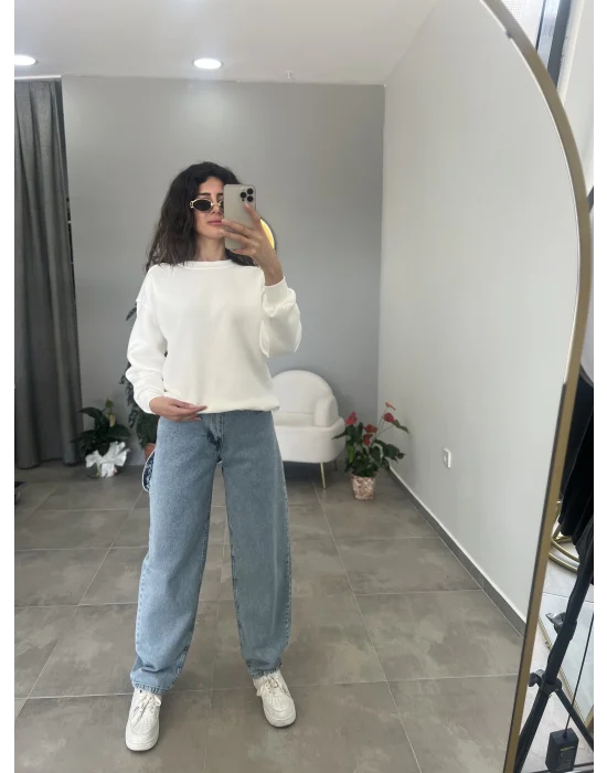 Bisiklet Yaka Sweat Beyaz