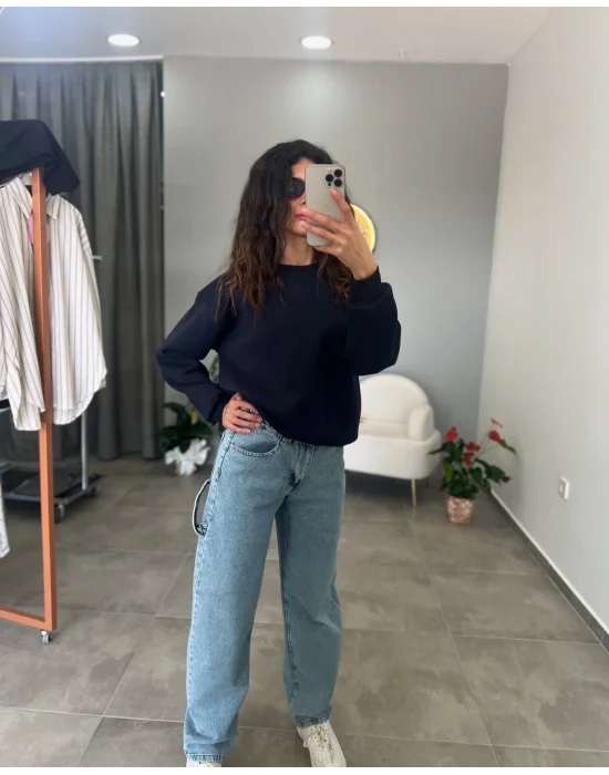 Bisiklet Yaka Sweat Lacivert