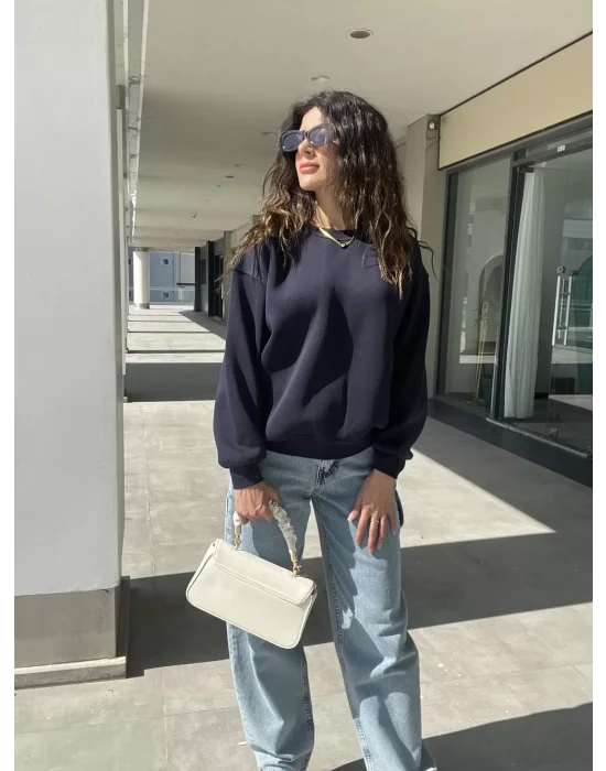 Bisiklet Yaka Sweat Lacivert