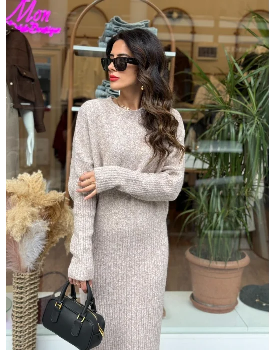 BİSİKLET YAKA YUMUŞAK DOKULU TRİKO ELBİİSE