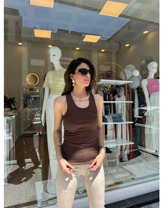 Çelik Örme Atlet Kahverengi