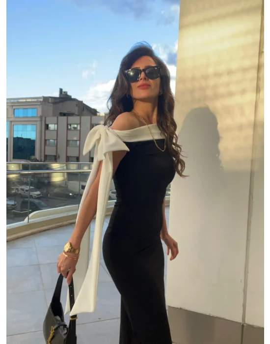 Elina Omuz Fiyonklu Elbise SİYAH