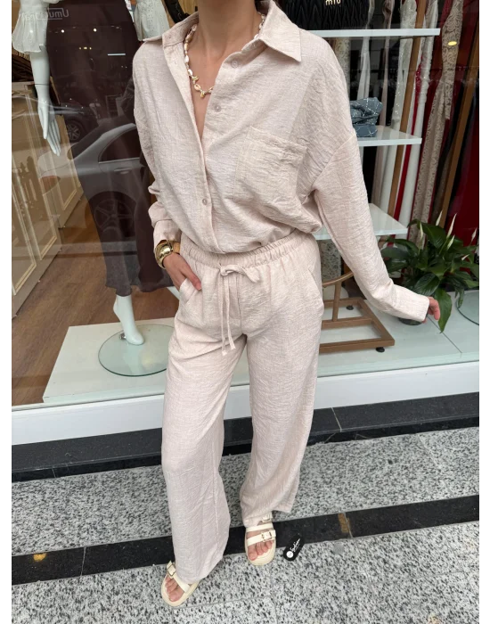 Gömlekli Keten Takım Taş Rengi