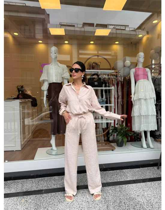 Gömlekli Keten Takım Taş Rengi