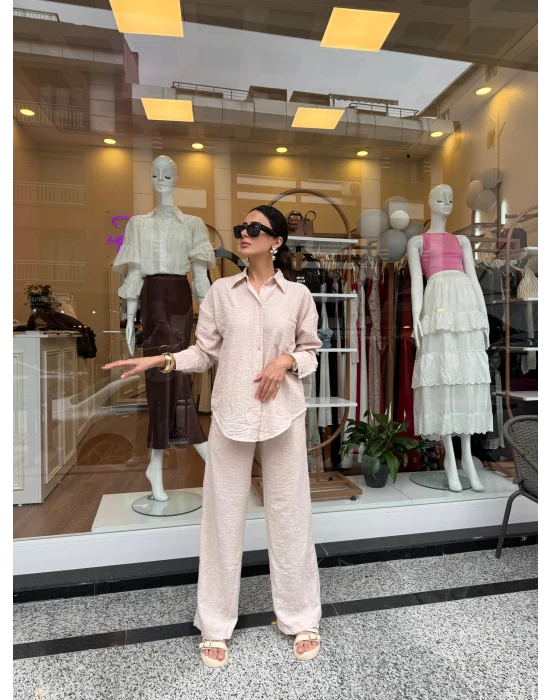 Gömlekli Keten Takım Taş Rengi