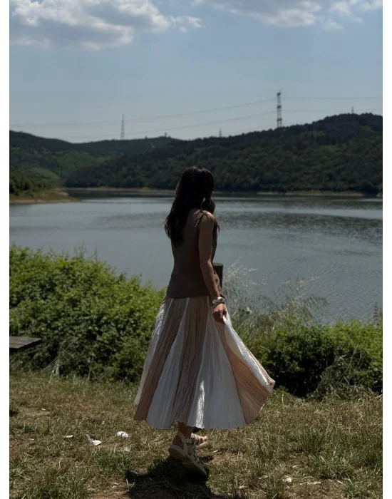 İki Renk Buruşuk Görünümlü Etek