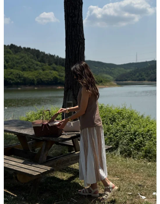 İki Renk Buruşuk Görünümlü Etek