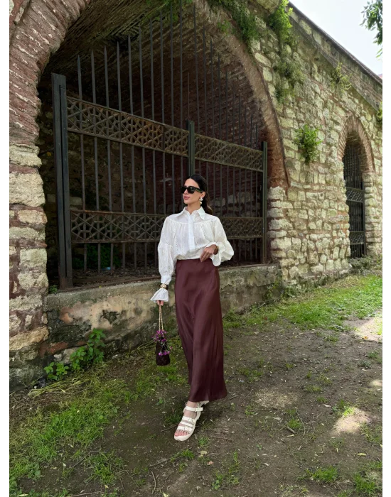 Kahverengi Krep Saten Etek