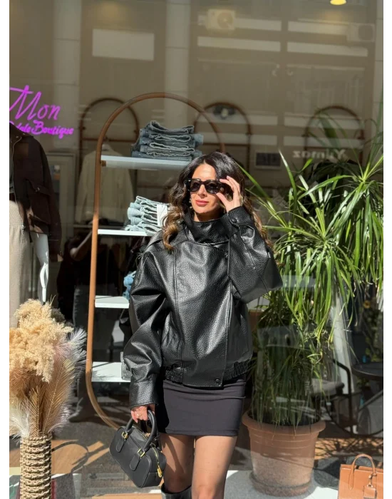 OVERSİZE BOMBER SUNİ DERİ CEKET