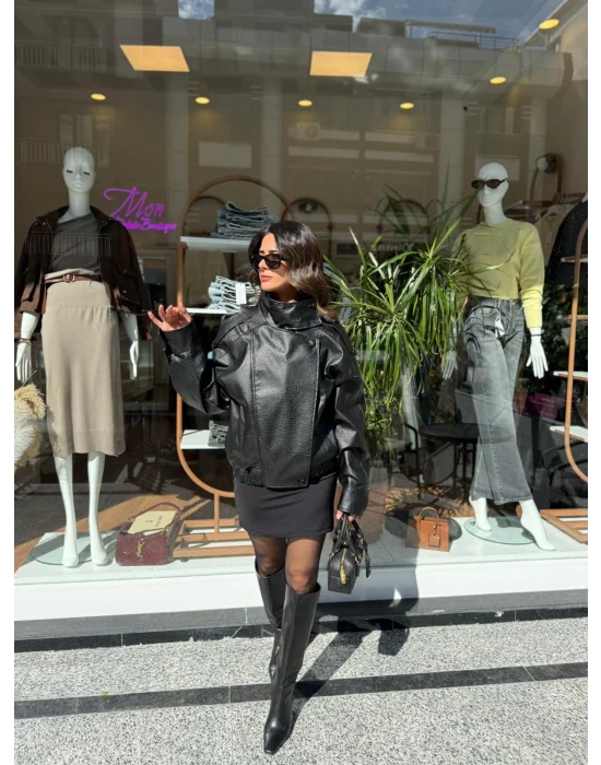 OVERSİZE BOMBER SUNİ DERİ CEKET