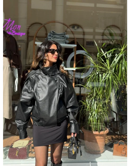 OVERSİZE BOMBER SUNİ DERİ CEKET