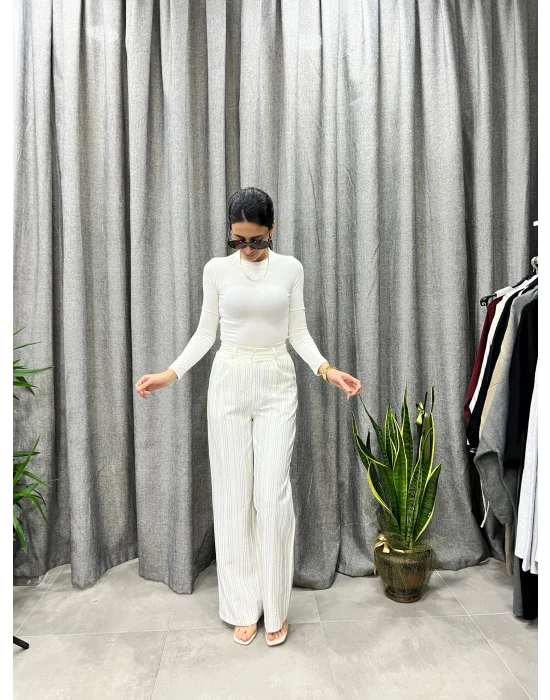 PREMİUM YÜKSEK BEL TAŞLI BEYAZ PALAZZO