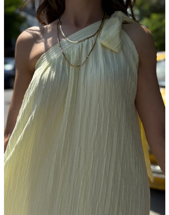 SARI TEK OMUZ KETEN ELBİSE