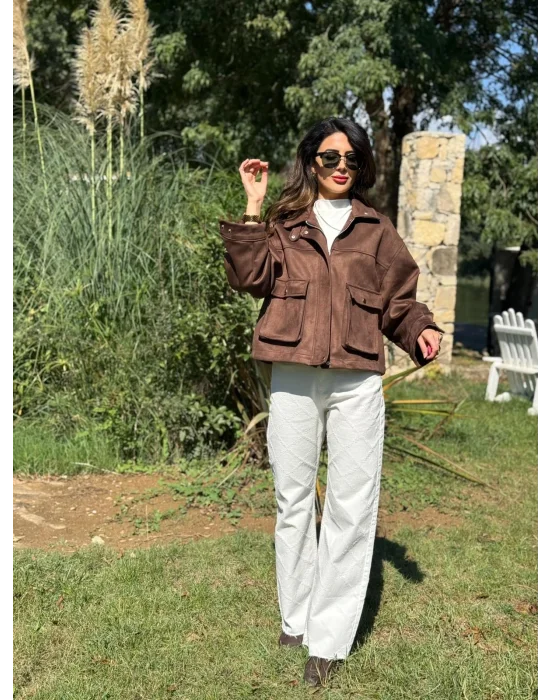 SÜET CEPLİ FERMUARLI CEKET