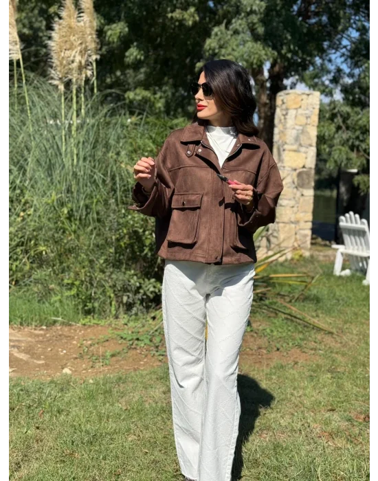 SÜET CEPLİ FERMUARLI CEKET