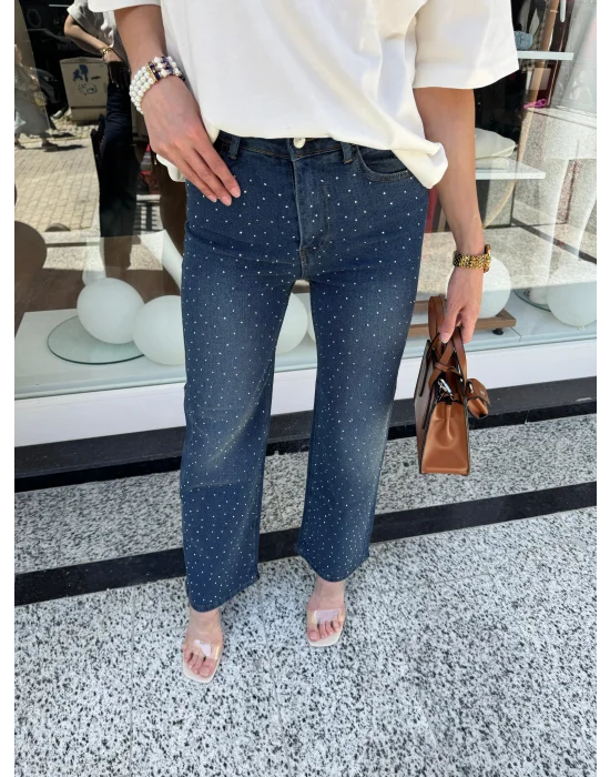 Taş Detay Bol Paça Tasarım Jean