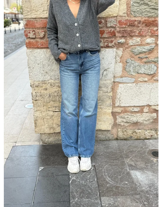 KIRIKLI KUMAS WİDE LEG JEAN