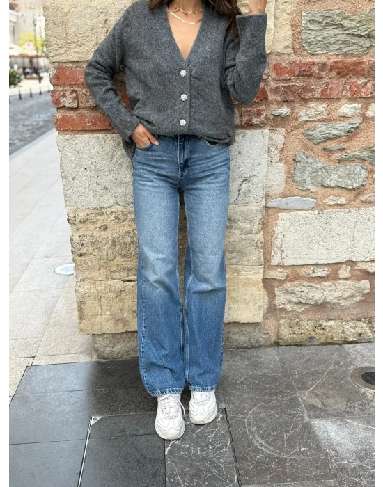 KIRIKLI KUMAS WİDE LEG JEAN