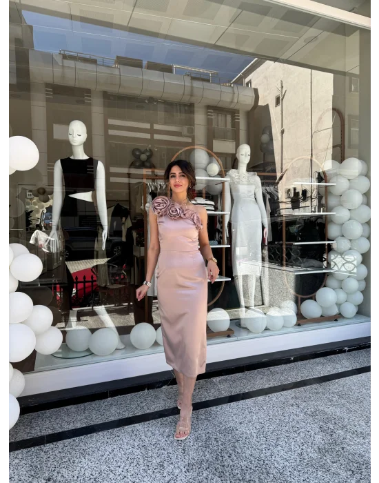 Tek Omuz Midi Boy Elbise Vizon