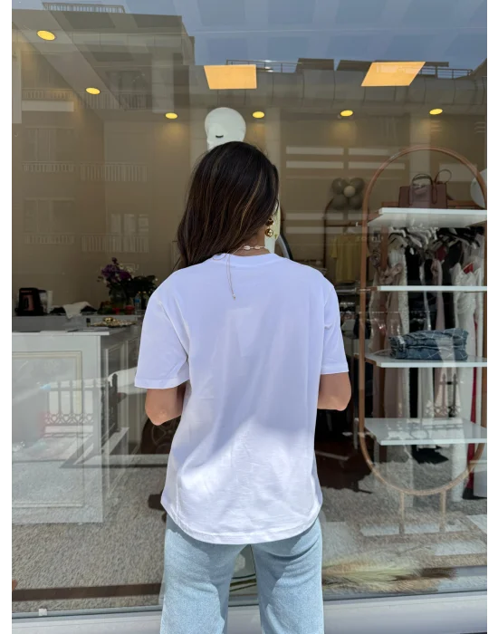 Yüksek Yaka Basic Tişört Beyaz