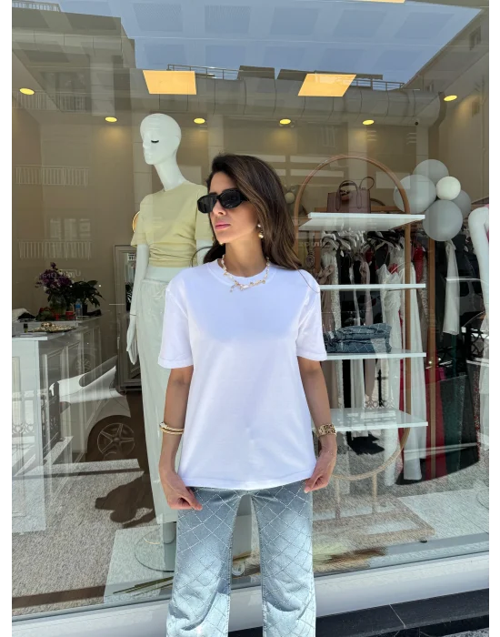 Yüksek Yaka Basic Tişört Beyaz