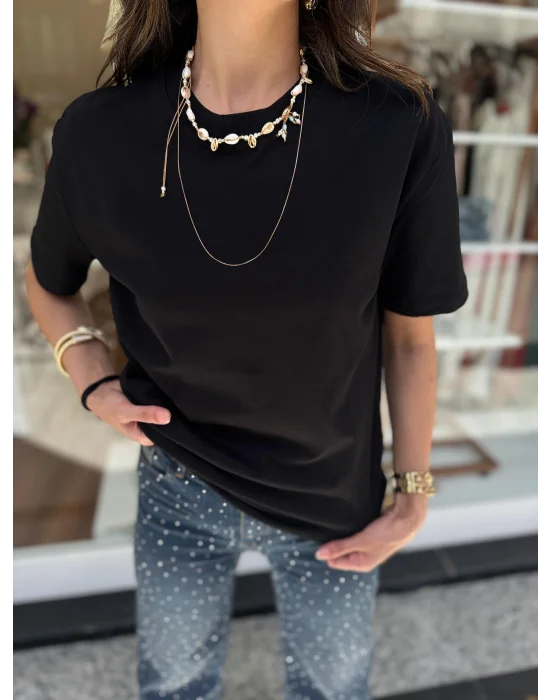 Yüksek Yaka Basic Tişört siyah