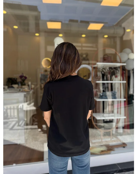 Yüksek Yaka Basic Tişört siyah