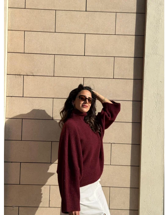 YUMUŞAK DOKULU YARASA KOL TRIKO KAZAK BORDO