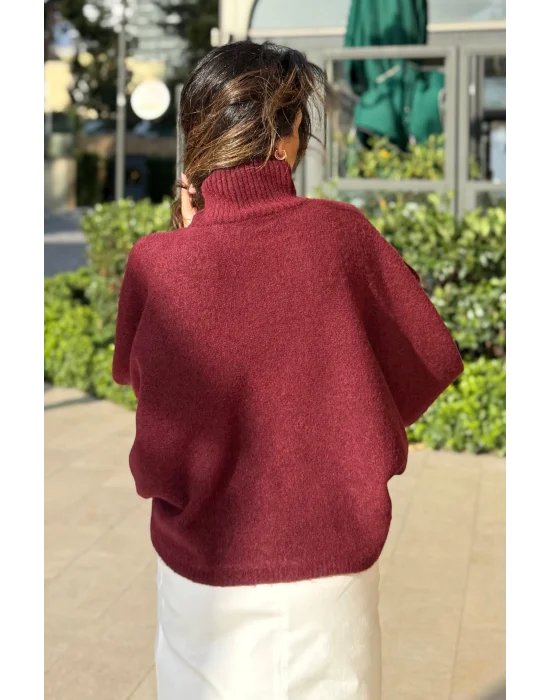 YUMUŞAK DOKULU YARASA KOL TRIKO KAZAK BORDO