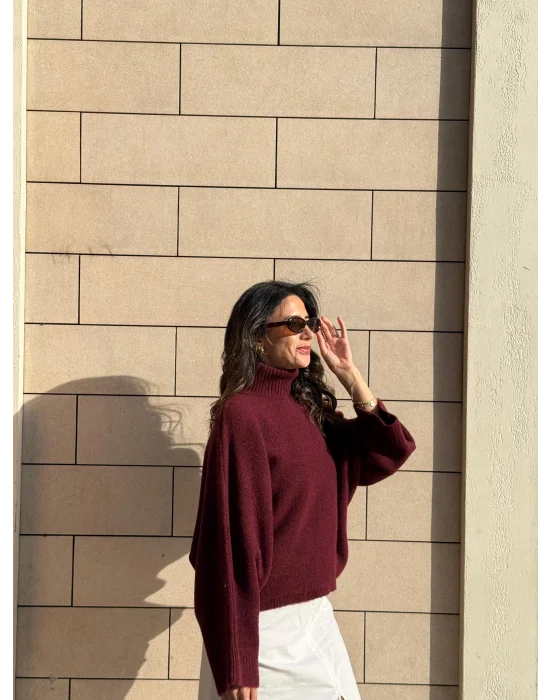 YUMUŞAK DOKULU YARASA KOL TRIKO KAZAK BORDO