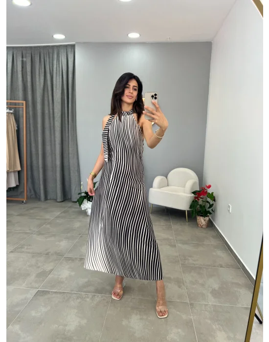 ZEBRA SATEN ARKASI DEGAJE ELBİSE