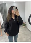 Yaka Fermuarlı Sweatshirt Siyah