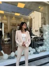 Crop Ceketli Blazer Takım bej