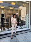 Crop Ceketli Blazer Takım bej