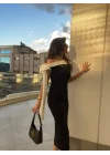 Elina Omuz Fiyonklu Elbise SİYAH
