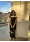 Elina Omuz Fiyonklu Elbise SİYAH