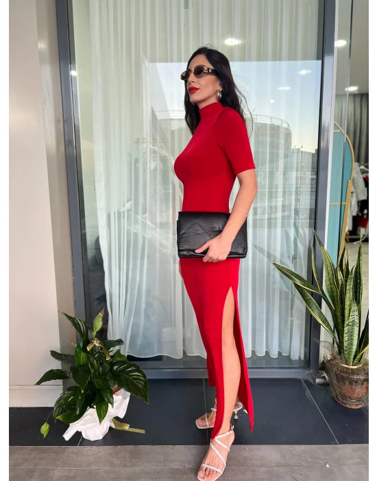 Modal Kumaş Elbise Kırmızı