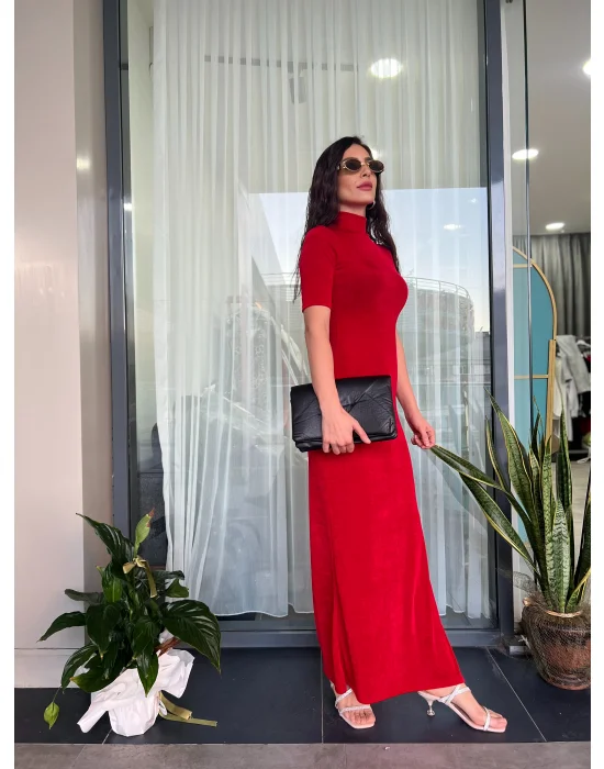 Modal Kumaş Elbise Kırmızı